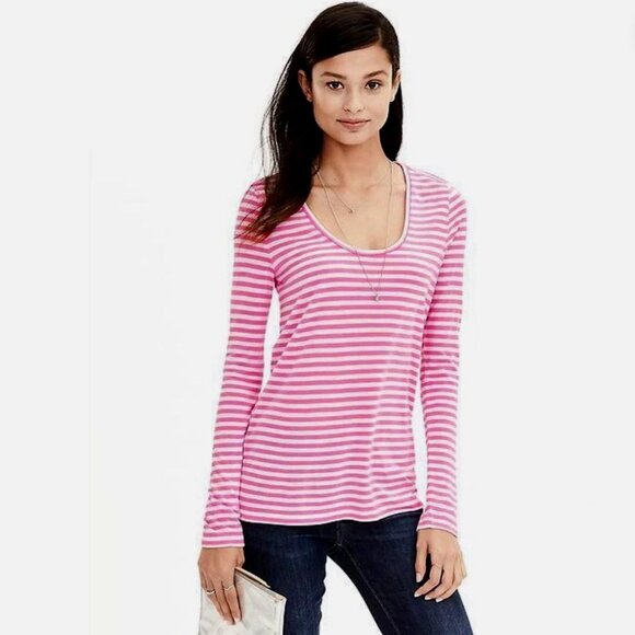 Banana Republic Tops - Banana Republic | Modal Mini-Stripe Long-Sleeve Tee Pink & White | Size Small